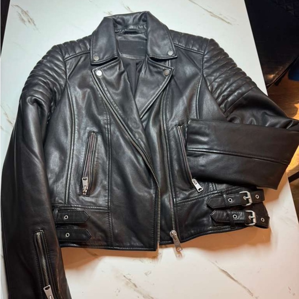 All Saints Dark Leather Moto Jacket